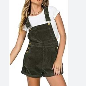 Forest Green Corduroy Shorts Overalls - women's size medium - cottagecore